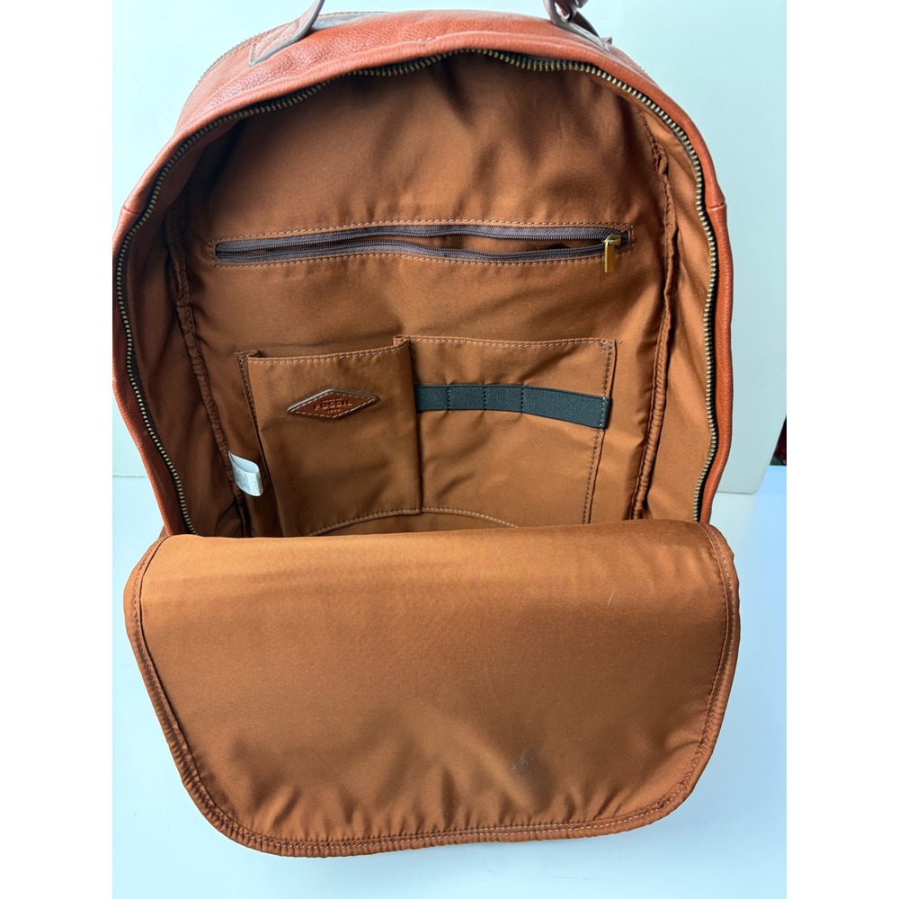 Fossil Tess Laptop Backpack Brown Leather Monogram Stripe Womens - Picture 3 of 10